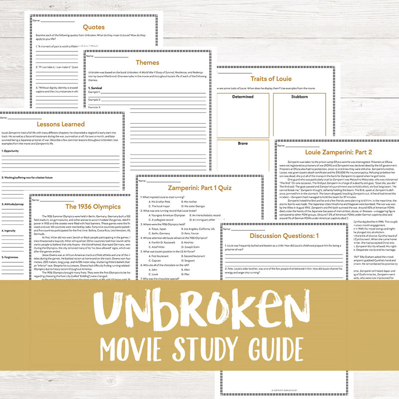 Unbroken Movie Study <h5><b>Grades:</b> 7-10 </h5>