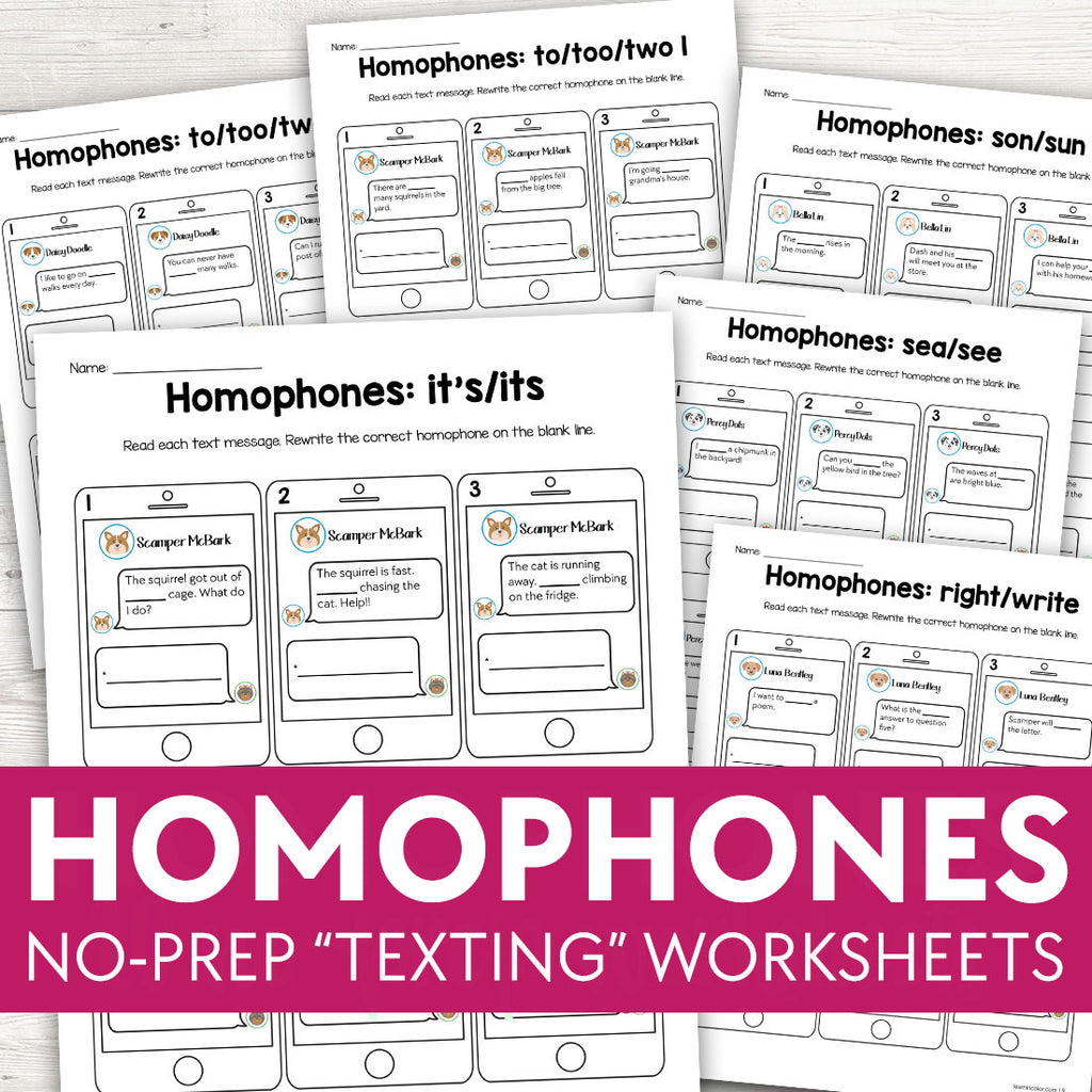Homophones No-Prep Text Message Editing Activity