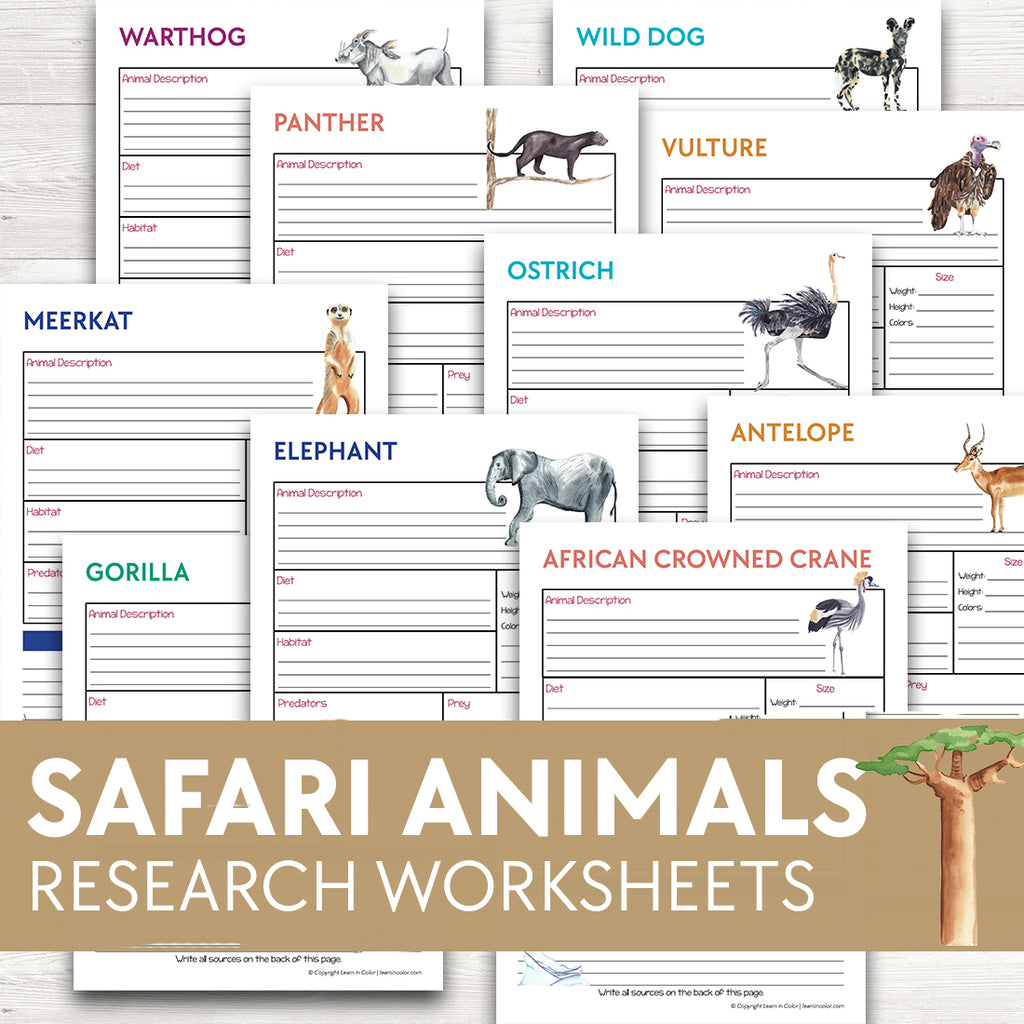 Safari Animals Research Worksheets