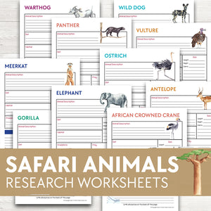 Safari Animals Research Worksheets