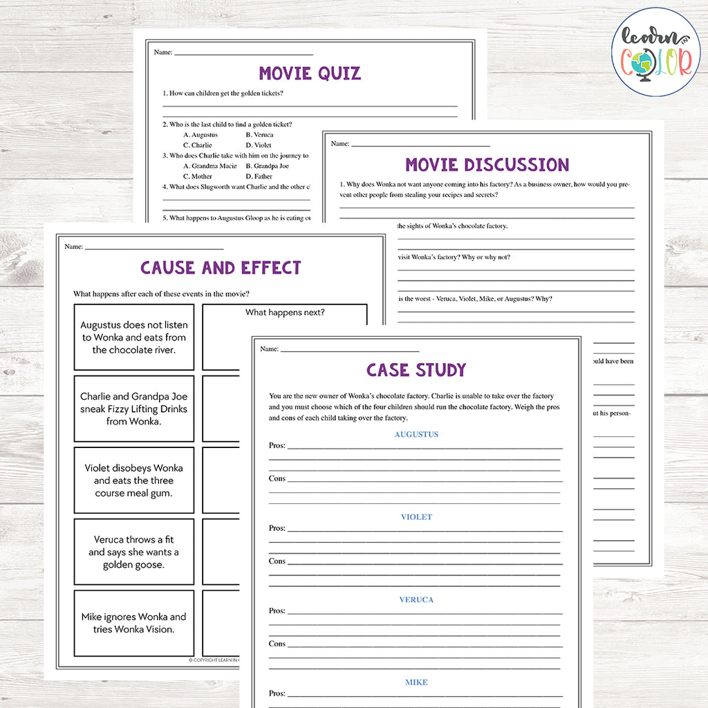 Willy Wonka and the Chocolate Factory Movie Study <h5><b>Grades:</b> 5-7 </h5>