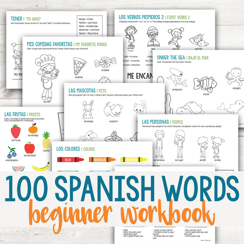 100 Spanish Words: Beginner Workbook