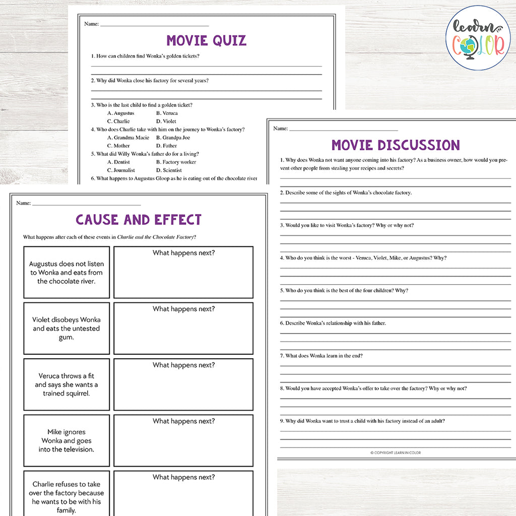 Charlie and the Chocolate Factory Movie Study <h5><b>Grades:</b> 5-7 </h5>