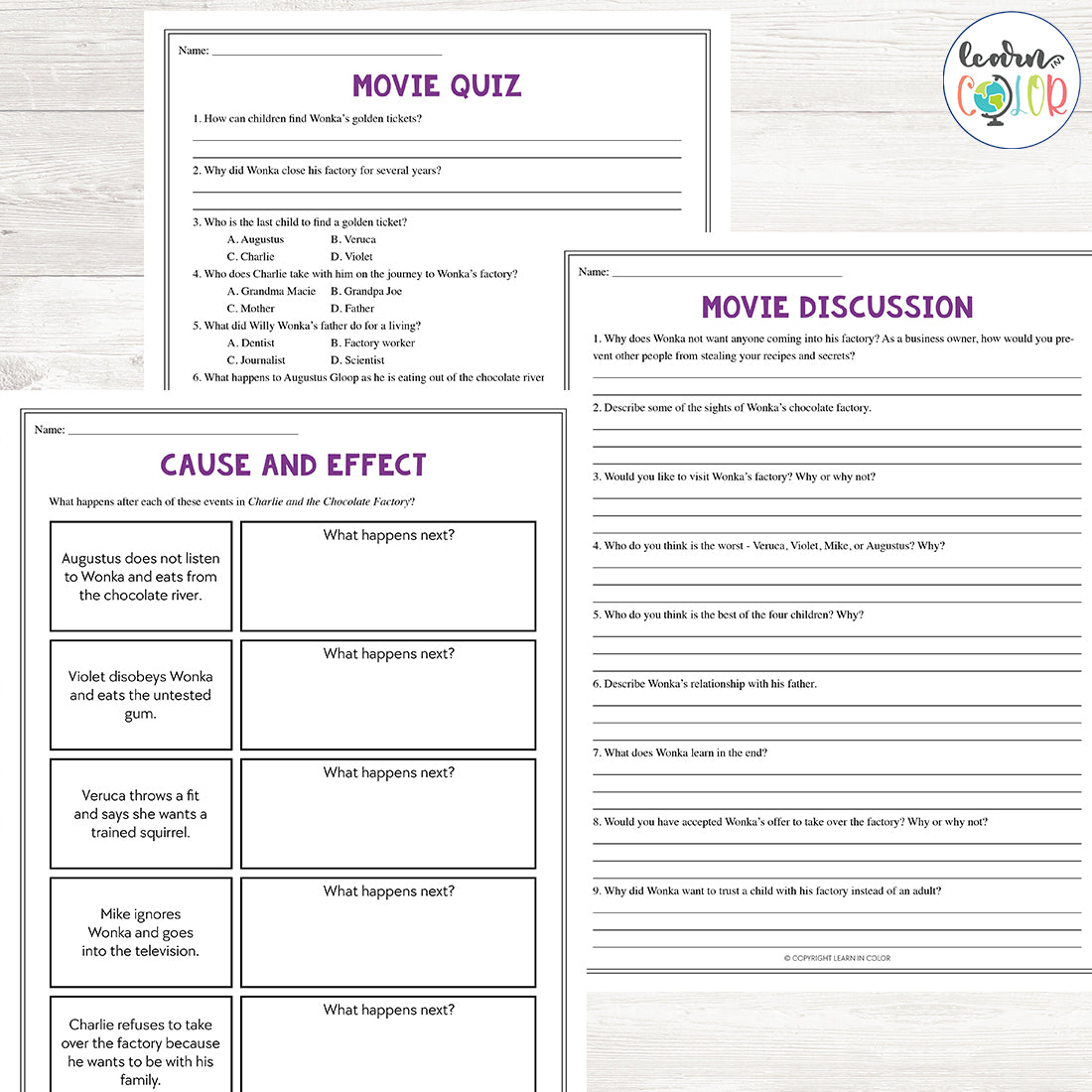 Charlie and the Chocolate Factory Movie Study Grades: 5-7 – Learn in Color