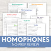 Common Homophones Worksheets