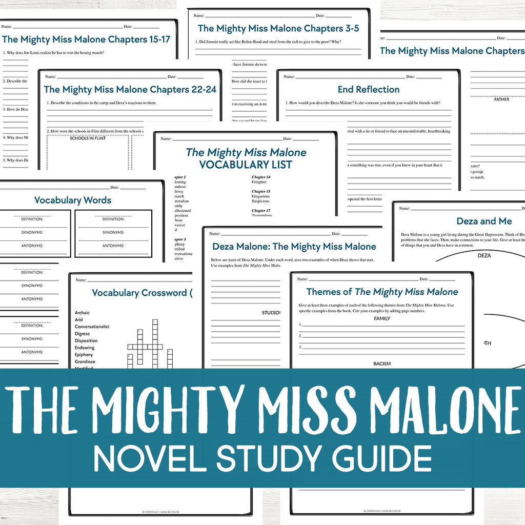 The Mighty Miss Malone Book Study <h5><b>Grades:</b> 5-8 </h5>