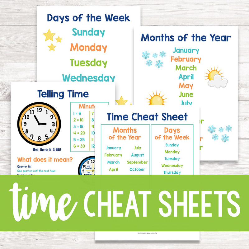 Time Cheat Sheets <h5><b>Grades:</b> 2-4 </h5>